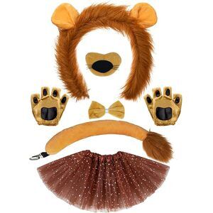 1143 7 Pcs Animal Lion Costume Set For Girls Ear Headband Tail